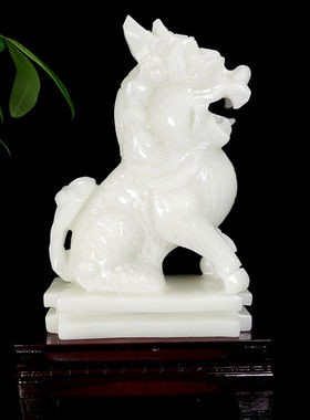 天然汉白玉麒麟摆件招财客厅