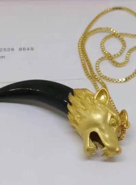 和田玉古法镶嵌狼牙男吊坠情侣