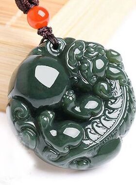 和田玉貔貅吊坠男士项坠圆珠青玉玉石天然玉佩真玉石项链皮丘玉坠
