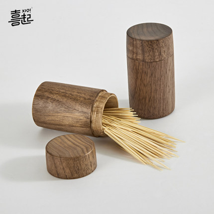 喜起胡桃木实木牙签筒牙签罐带盖木瓶子小物首饰盒收纳盒木罐子