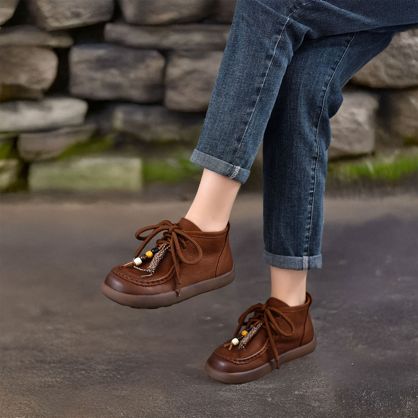 四起哥2025秋季新款头层牛皮平底马丁靴真皮休闲鞋女轻奢短靴文艺,女鞋,马丁靴,淘宝优惠券,粉丝福利购,淘宝优惠卷