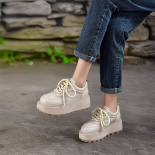 四起哥2026秋季新款头层牛皮时尚松糕厚底真皮休闲鞋女轻奢运动鞋