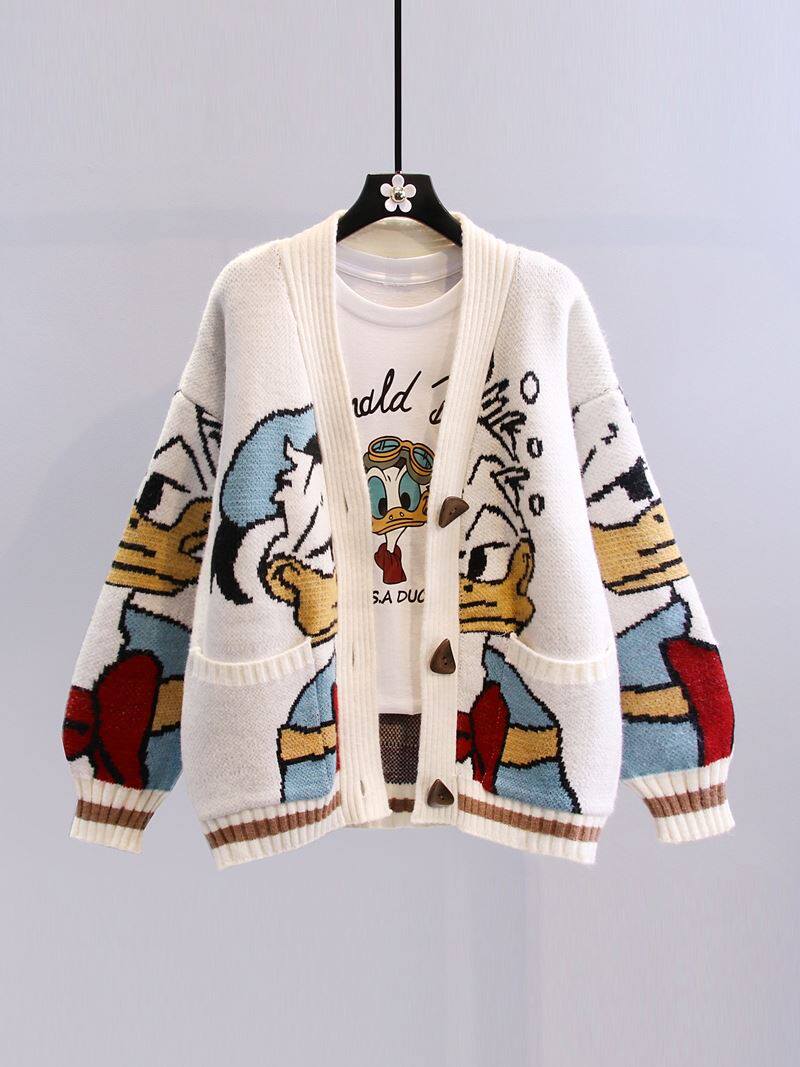 潮牌毛衣外套男女装春秋冬日系卡通慵懒风宽松情侣装加厚针织开衫