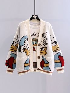 加厚针织开衫 潮牌毛衣外套男女装 春秋冬日系卡通慵懒风宽松情侣装