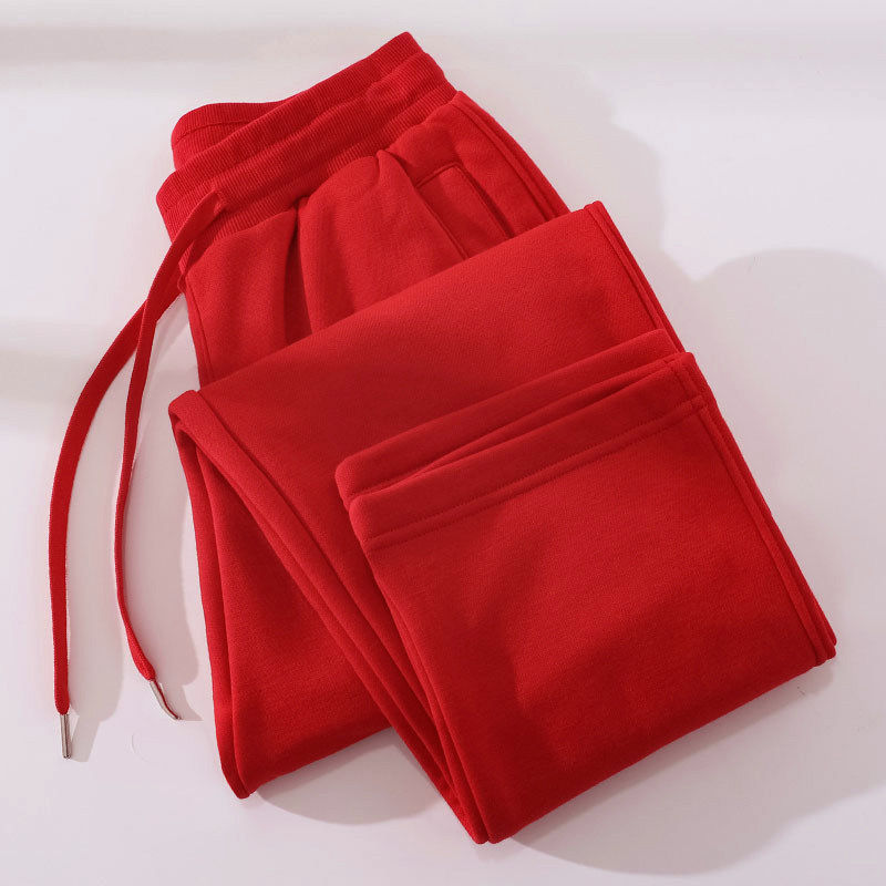 轻奢红色裤子女加绒时尚外穿运动裤秋冬女裤宽松直筒长裤休闲卫裤,女装/女士精品,卫裤,淘宝优惠券,粉丝福利购,淘宝优惠卷