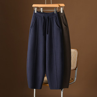 潮 高腰哈伦休闲弯刀裤 重磅双面绒香蕉裤 女秋冬加厚宽松镰刀阔腿裤