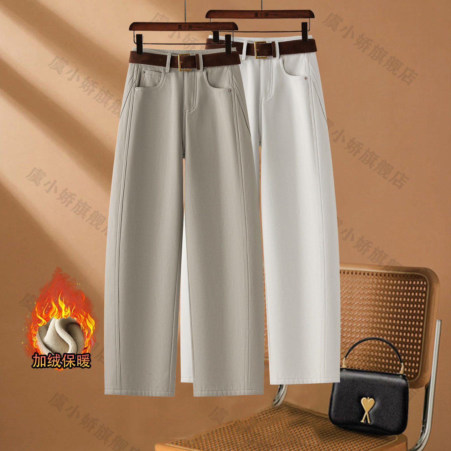 轻奢米白色加绒弯刀牛仔裤女冬季新款高腰今年流行爆款香蕉阔腿裤,女装/女士精品,大码裤装,淘宝优惠券,粉丝福利购,淘宝优惠卷
