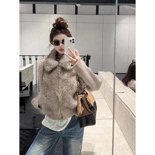 2025新款环保皮草马甲国王托卡毛毛马甲拼接可拆卸针织袖外套背心