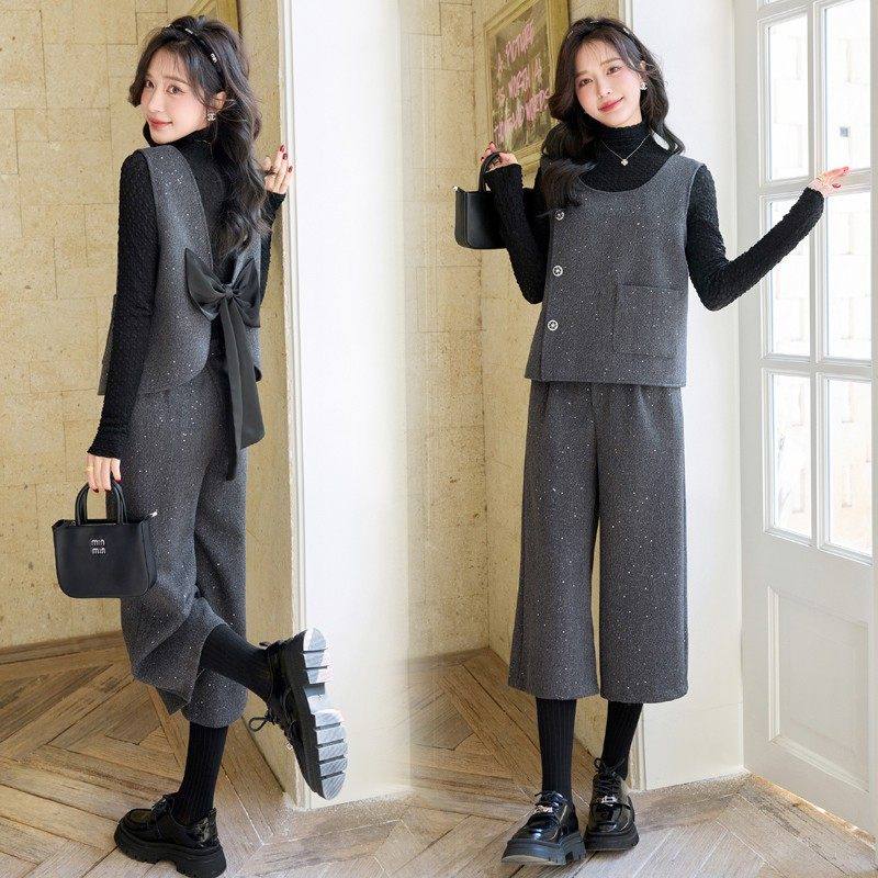 轻奢小香风气质洋气设计感蝴蝶结马甲阔腿裤三件套女春装新款套装,女装/女士精品,时尚套装,淘宝优惠券,粉丝福利购,淘宝优惠卷