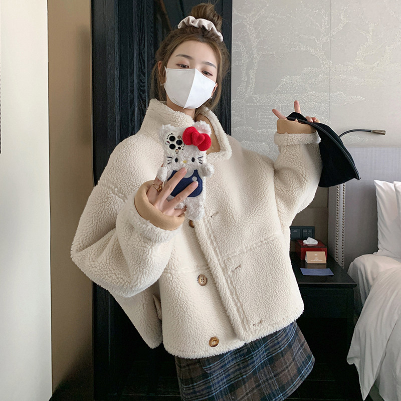 潮牌短款羊羔毛外套女冬季新款