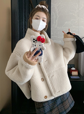 潮牌短款羊羔毛外套女冬季新款