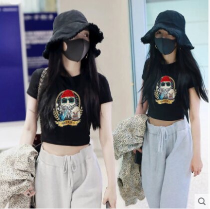 潮牌高端短袖t恤女士夏季高腰