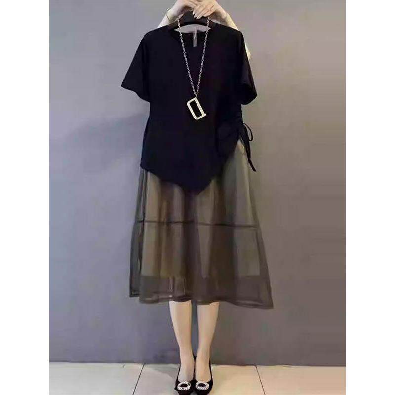 高级感夏季大码女装新款洋气胖mm减龄遮肉显瘦半裙时髦两件套装潮