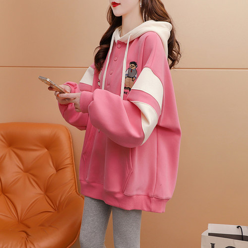 宽松设计感外套加绒加厚连帽卫衣