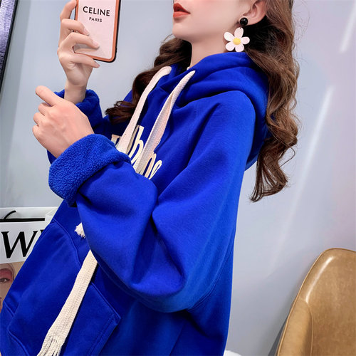 时尚外套克莱因蓝加绒加厚卫衣服