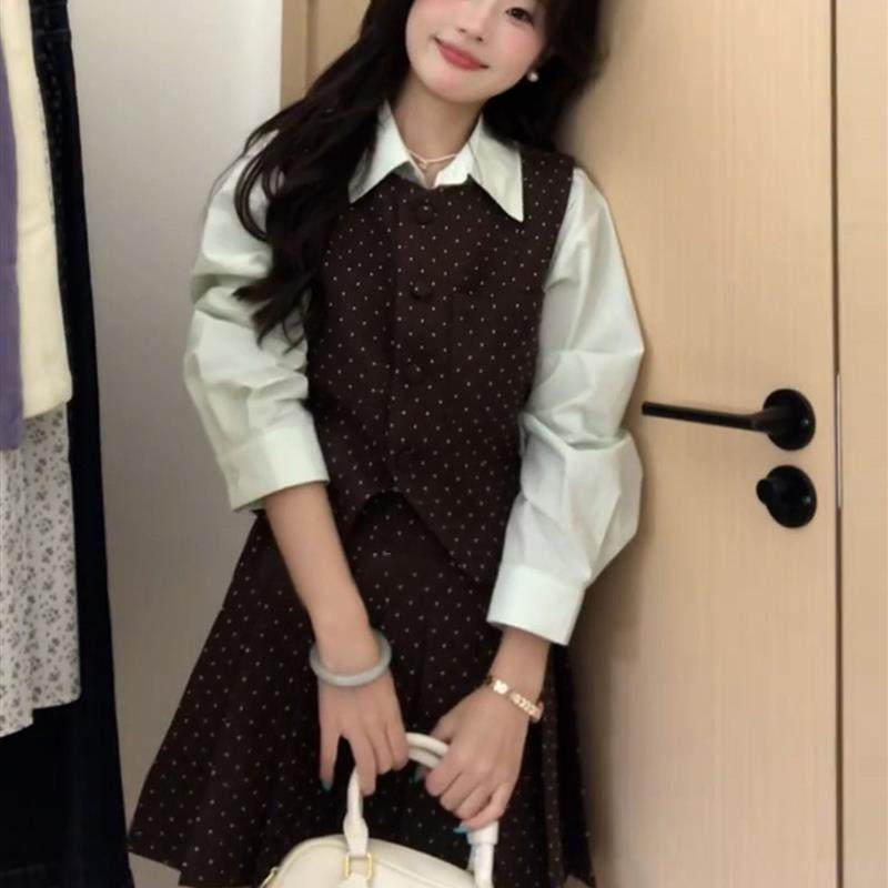 高级感长袖衬衫连衣裙子女2025早秋季新款韩系学院风穿搭一整套装