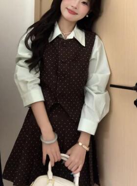 高级感长袖衬衫连衣裙子女2025早秋季新款韩系学院风穿搭一整套装