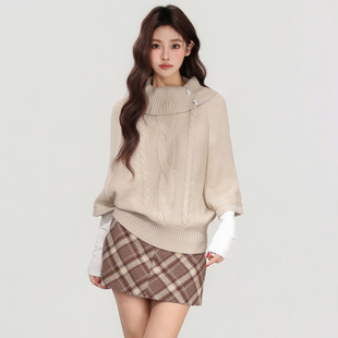 高领针织长袖毛衣女秋冬一整套穿搭加厚保暖内搭打底衫短裙两件套