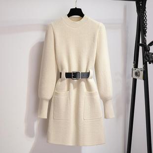 针织连衣裙女秋冬新款配大衣内搭小个子显瘦气质法式毛衣裙子