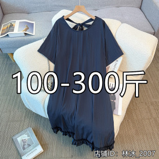 文艺气质纯色短袖 2025夏季 连衣裙肥婆可穿 女装 260斤300胖人超大码