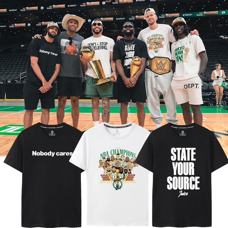 凯尔特人夺冠游行纪念T恤小白怀特Nobady cares波神铂金布朗同款