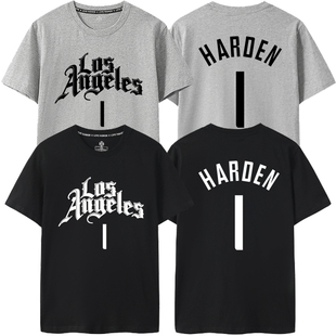 詹姆斯哈登短袖T恤快船1号篮球衣服男款儿童harden球衣训练服纯棉