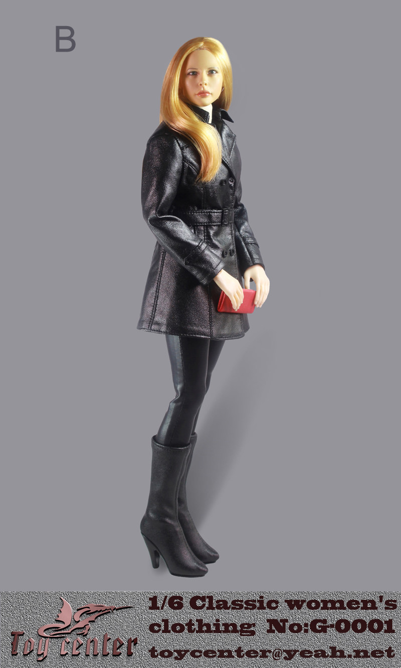 toy center g-0001 1/6兵人人偶素体经典女装黑皮衣紧身皮裤套装