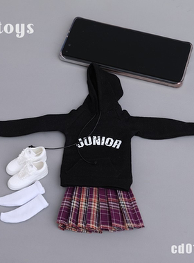 1/6兵人女素体模型穿连帽套头卫衣bjd ob娃娃微缩衣服百褶裙cd017