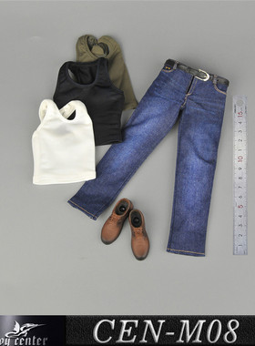 Toy center CENM08兵人男款运动工字背心牛仔裤肌肉强壮1/6素体