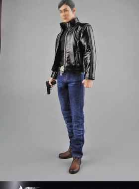 Toy center 1/6男兵人偶模型夹克牛仔裤蓝色特工皮衣短款CEN-M07