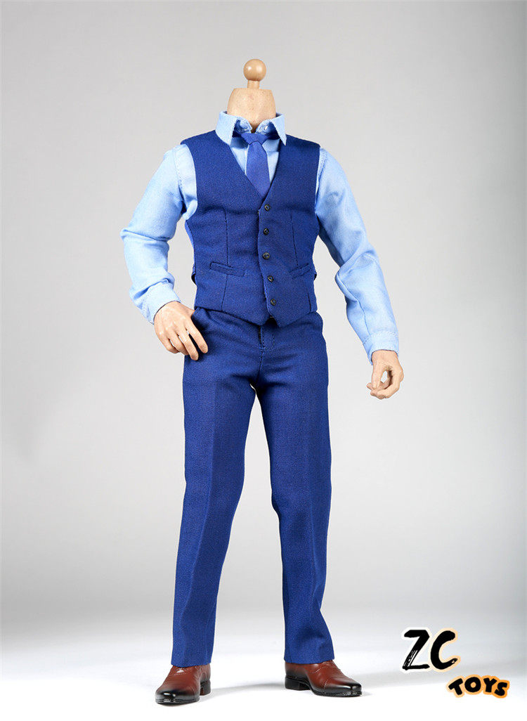 蝙蝠侠zctoys男士兵人蓝西服套装1/6布鲁斯大本老爷肌肉人偶素体