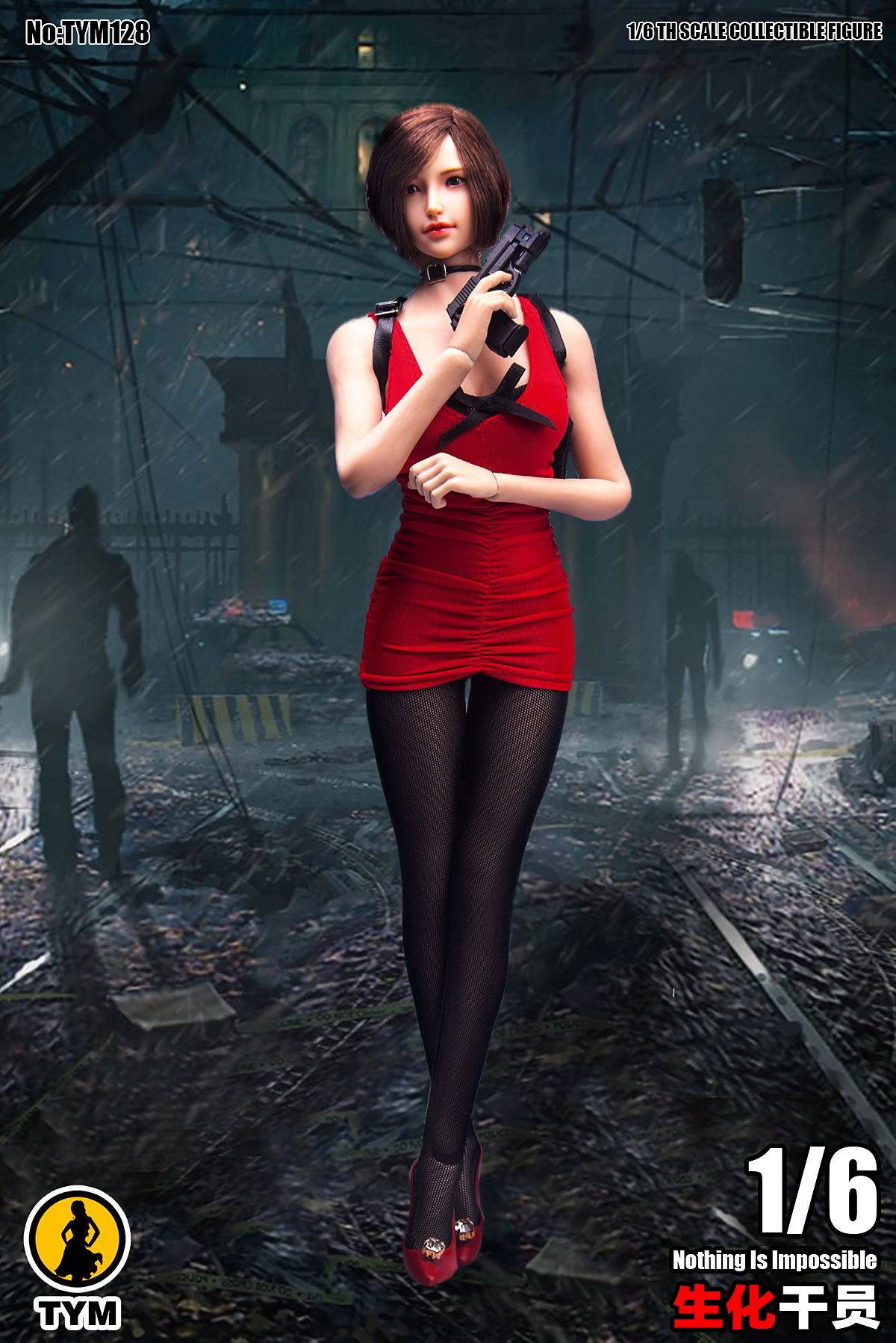 1/6兵人天艺美tym128生化危机艾达王红色紧身连衣裙套装cos衣服