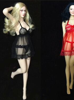 1/6女兵人红白色性感sm透视透明蕾丝睡衣phicen素体人偶连体内衣