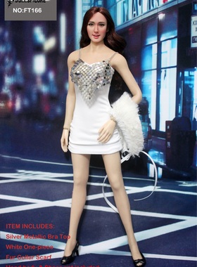 1/6女兵人衣服12寸 DOLLSFIGURE FT166 亮片闪光性感连衣裙披肩