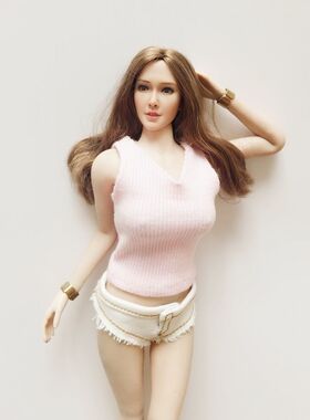 1/6兵人欧美大胸包胶素体PH UD LD女针织毛衣白色牛仔短裤T恤衣服