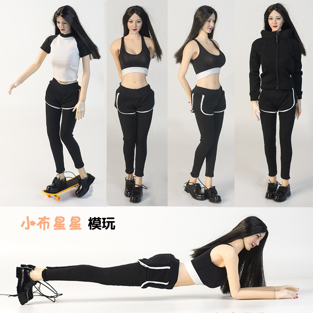 1/6包胶女素体兵人穿瑜伽服运动套装连帽衫卫衣FA007高弹紧身裤