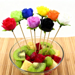 包邮创意玫瑰大花朵果签冷盘水果拼盘装饰叉花签酒吧KTV婚庆果盘