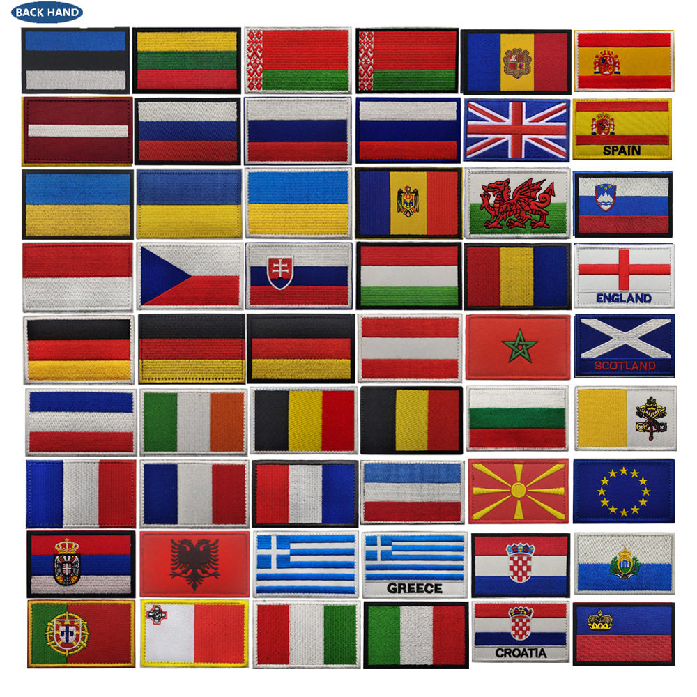 欧洲旗帜补丁东欧西欧南欧中欧刺绣布贴布标国旗贴包贴双面刺绣