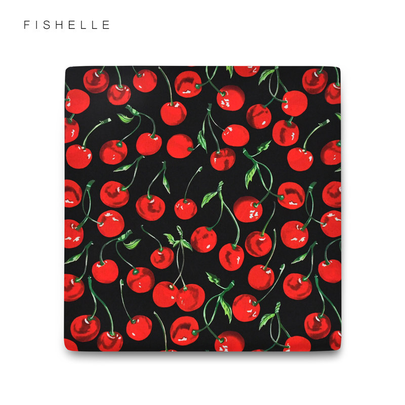 红色樱桃真丝双绉小方巾装饰纱巾黑色桑蚕丝丝巾礼盒春秋女生礼物