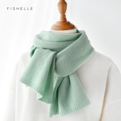 清新薄荷绿薄羊毛小围巾女2024冬季 新款 纯色毛线针织围脖百搭保暖