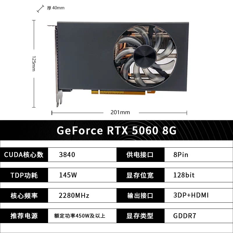 惠普台式机显卡 RTX 5060 8GB GDDR7 1*HDMI 3*DP 工包无包装