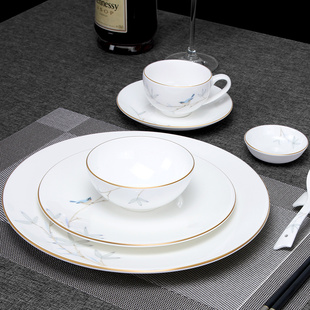 摆台餐具四件套装新中式金边骨瓷私人定制会所高档餐厅酒店专用