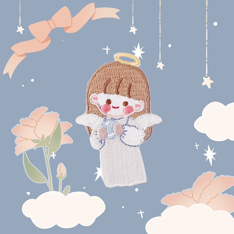 可爱卡通天使系列刺绣贴围巾书包diy装饰贴手机壳switch自粘贴纸