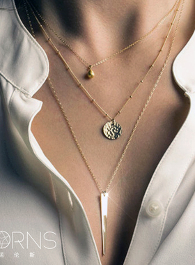 金属亮片不规则流苏多层次锁骨链