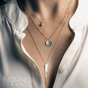 Norns简约HM金属亮片不规则凹凸铁棒流苏三层多层次项链锁骨链