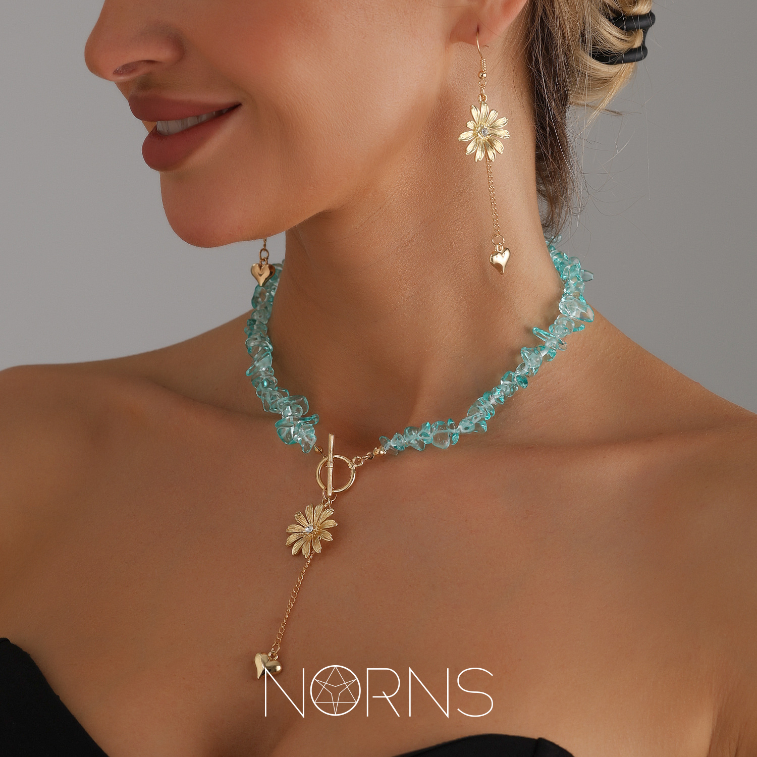 镶钻不规则仿宝石项链耳链