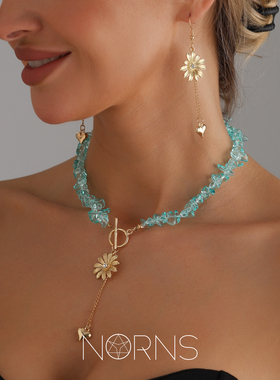 镶钻不规则仿宝石项链耳链