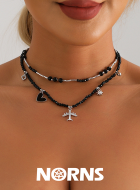 Norns欧美黑色串珠链千禧y2k飞机甜酷高级感乖女孩颈链choker项链