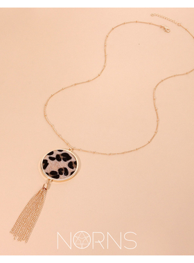 欧美豹纹圆盘金属毛衣链流苏吊坠