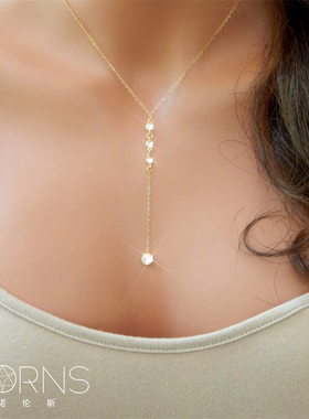 大方水钻流苏Y字型短款吊坠项链